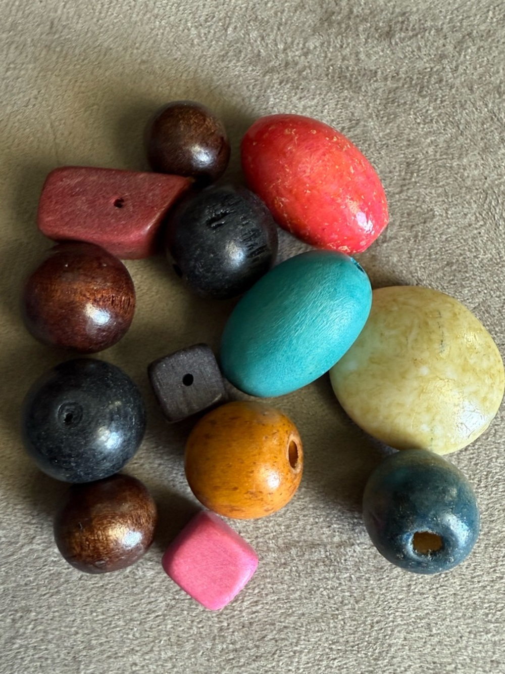 Mixed Color Wood and Resin Beads - Turquoise, Coral, Honey, Black, Cream